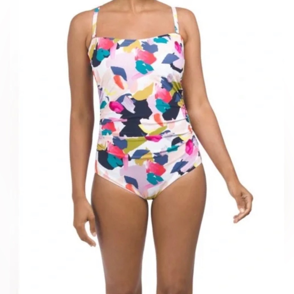NWT Gottex Spring Collection Multicolor Canvas Bandeau Square Neck Swimsuit